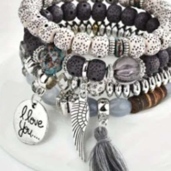 4 Pc Set Bohemian Style Creative Crystal Multilayer Stretchable Bracelet - Picture 3 of 3